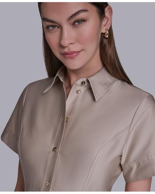 halston heritage shirt dress Halston Short-sleeve Collared Shirt Dress