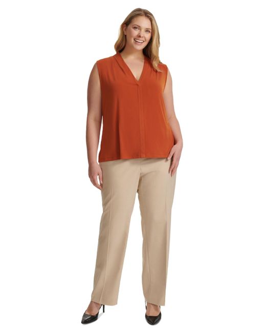 Calvin Klein Orange Plus Size Solid V-neck Sleeveless Top