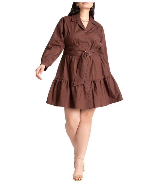 Eloquii Brown Plus Size Mini Shirt Dress With Belt