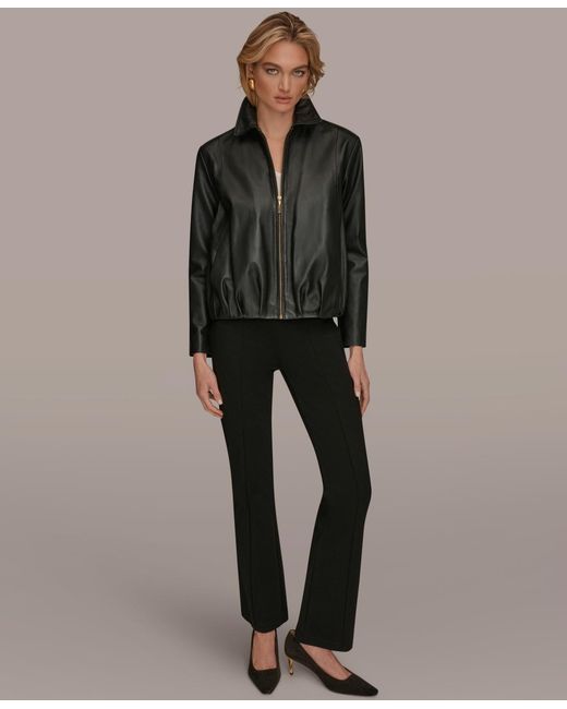 Donna Karan Black Leather Bomber Jacket
