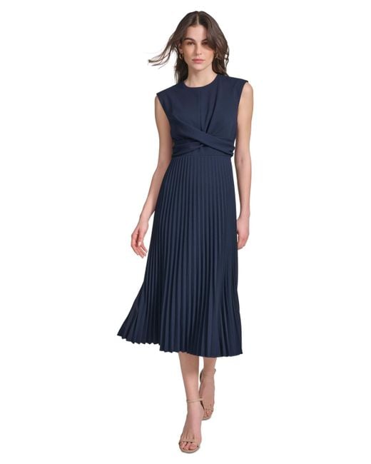 Calvin Klein Blue Pleated A-line Dress