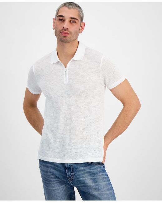 Guess White Gauze Jersey Zip-front Polo Shirt for men