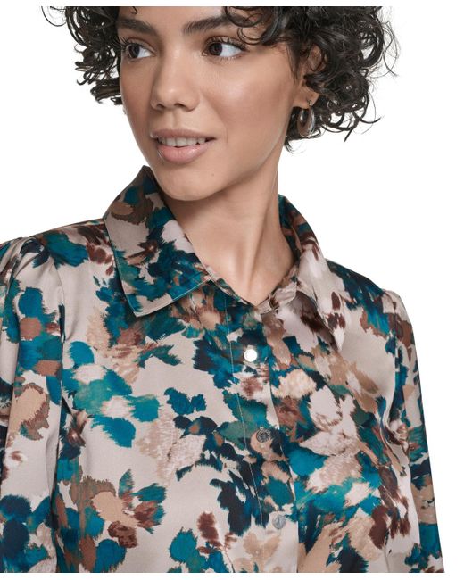 Calvin Klein Blue Petite Printed Long Sleeves Top