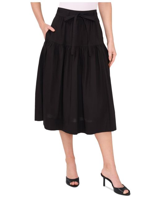 Cece Black Tie-waist A-line Midi Skirt