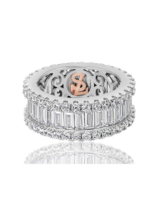 SUZY LEVIAN NEW YORK Suzy Levian Sterling Cubic Zirconia White Baguette And Round Wide Eternity Band Ring