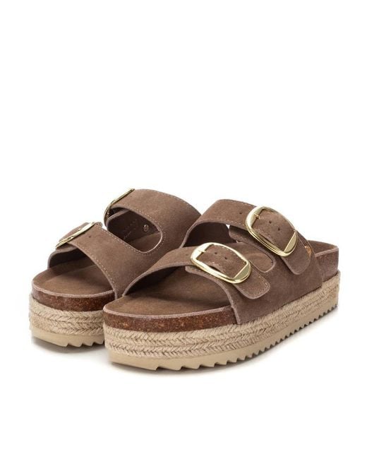 Xti Brown Suede Flat Sandals By