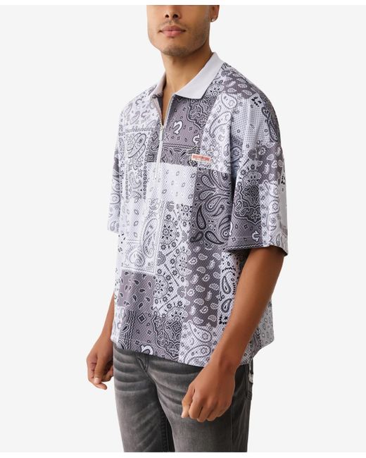 True Religion Gray Bandana Polo Shirt for men