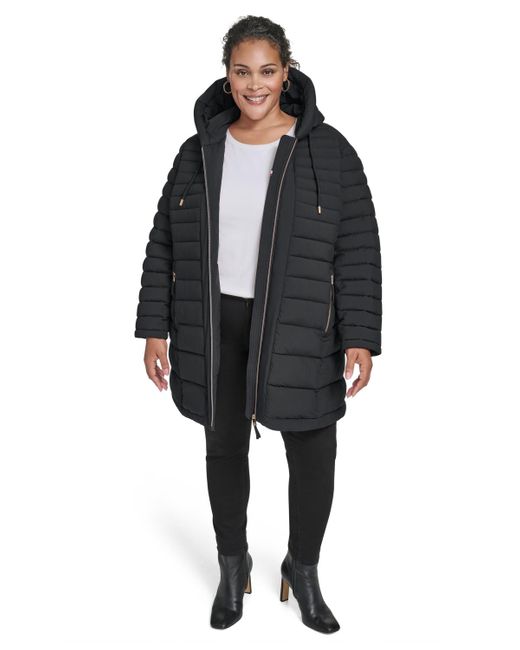 Tommy Hilfiger Black Plus Size Hooded Packable Puffer Coat