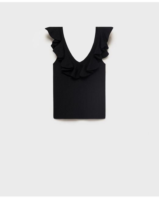 Mango Black Ruffle Knit Top
