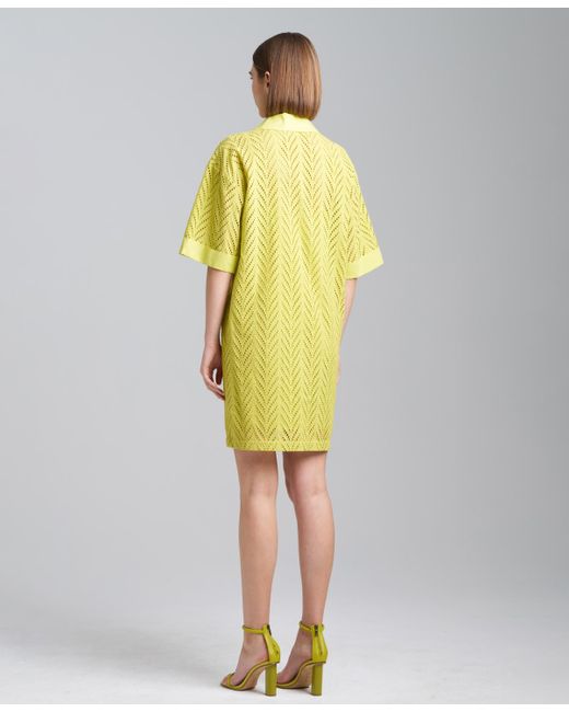 Natori Yellow Cotton Eyelet-design Mini Shirtdress