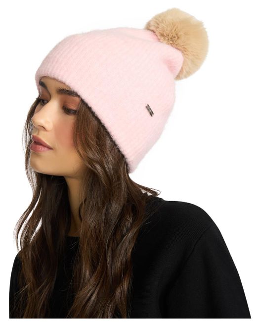 Steve Madden Pink Caught Brushed Fine Rib Knit Beanie
