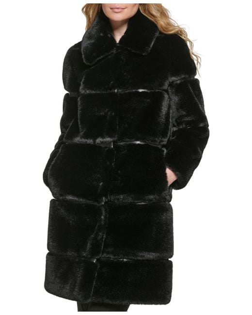 Karl Lagerfeld Black Faux-leather Trim Faux-fur Coat