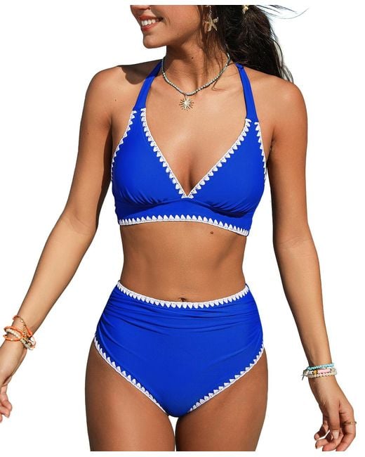 CUPSHE Blue V-neck Crisscross Bikini Set