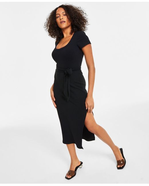 Bar Iii Ribbed Short-sleeve Midi Dress, Created For Macy's in Blue | Lyst