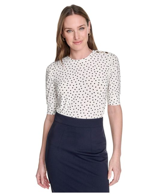 Tommy Hilfiger White Dot-print Puff-sleeve Top
