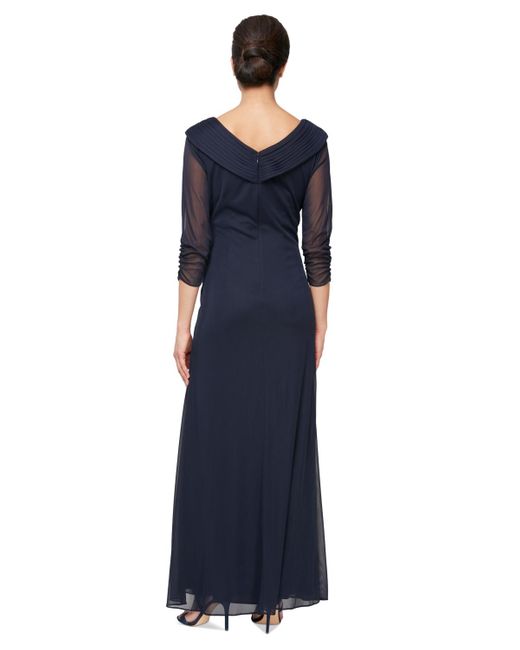 Alex Evenings Blue Embellished Chiffon Evening Gown