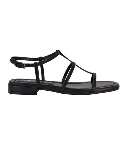 Calvin Klein Black Sallia Strappy Caged Flat Sandals