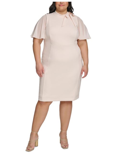 Calvin Klein Natural Plus Size Chiffon-sleeve Bow-neck Dress