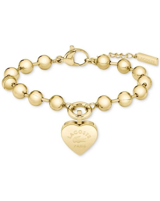Lacoste Women's Metallic Logo Heart Beaded Bracelet