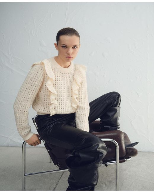 Mango Blue Ruffles Openwork Knitted Sweater