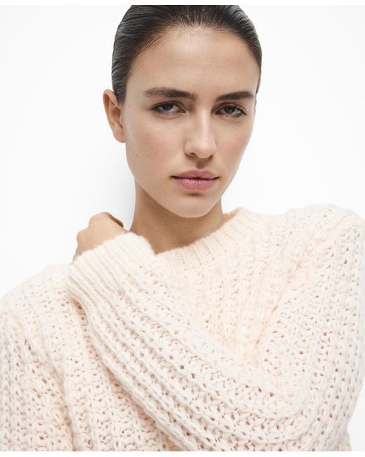 Mango White Lace Pattern Knit Sweater