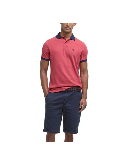 Barbour Red Lynmouth Contrast Trim Short Sleeve Polo Shirt for men