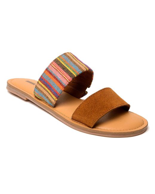 Minnetonka Brown Franky 2-strap Slide Sandals