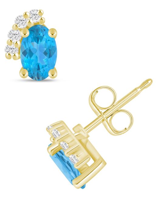 Macy's Blue Gemstone And Diamond Earrings (1/10 Ct. T.w.