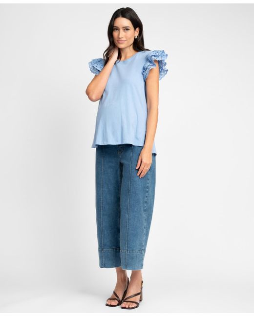 Seraphine Blue Maternity Flutter Sleeve Top
