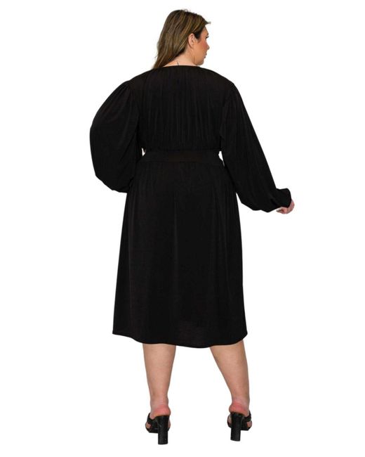 L I V D Black Plus Size Audrey Ruched Midi Dress