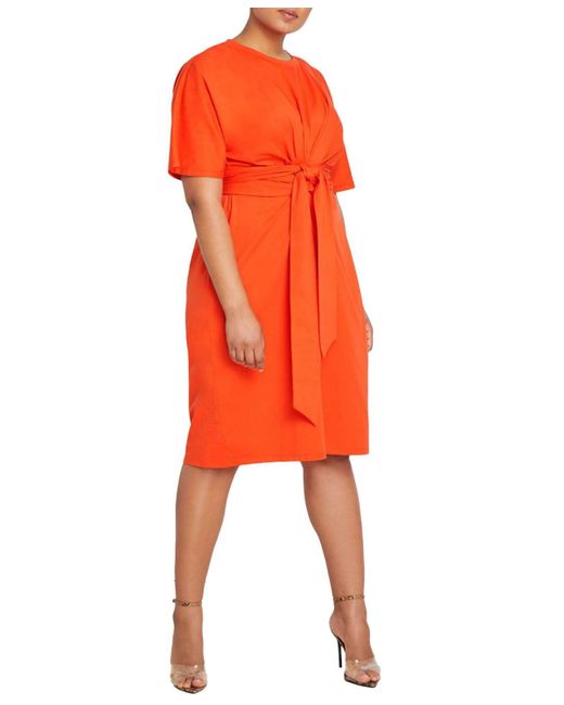 Eloquii Orange Plus Size Cross Front Flutter Sleeve Dress