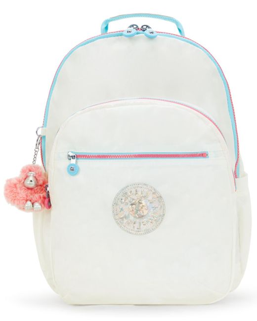 Kipling White Seoul Extra Large Candy Metal Nylon 17" Laptop Backpack