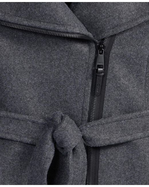 DKNY Gray Asymmetric Front-zip Belted Coat