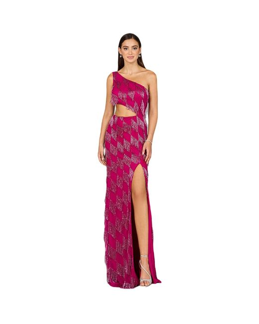 Lara Purple One Shoulder Fringe Gown