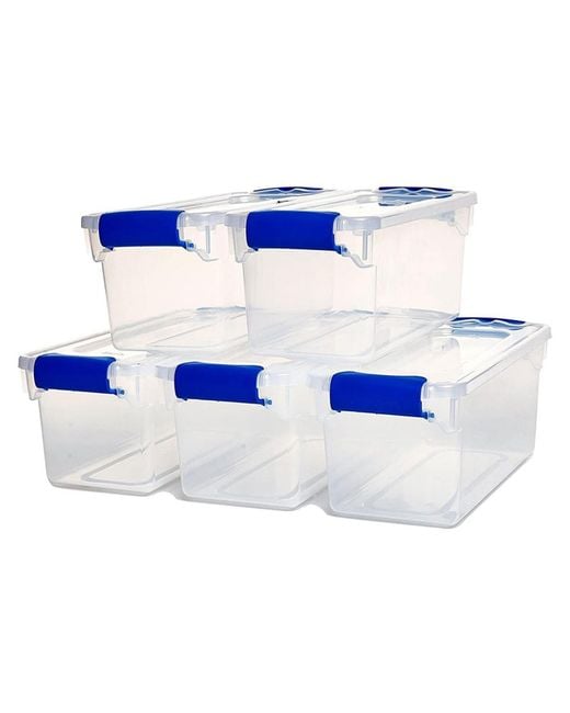 Hom Blue 7.5 Quart Secure Latching Plastic Stackable Storage Container