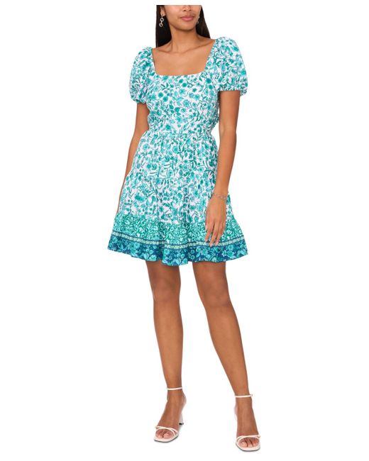 1.STATE Blue Printed Tie-back Fit & Flare Dress