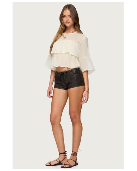 Edikted Natural Missey Ruffled Chiffon Top