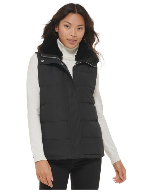 Calvin Klein Faux Fur Collar Puffer Vest in Black Lyst