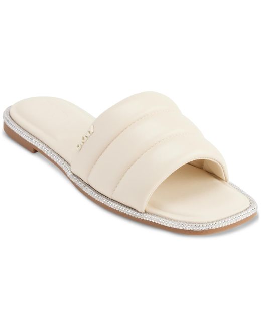 DKNY White Bethea Quilted Slip-on Slide Sandals