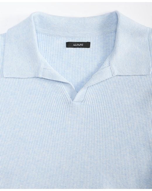 Alfani Blue Long Sleeve Ribbed Johnny Collar Polo Sweater for men