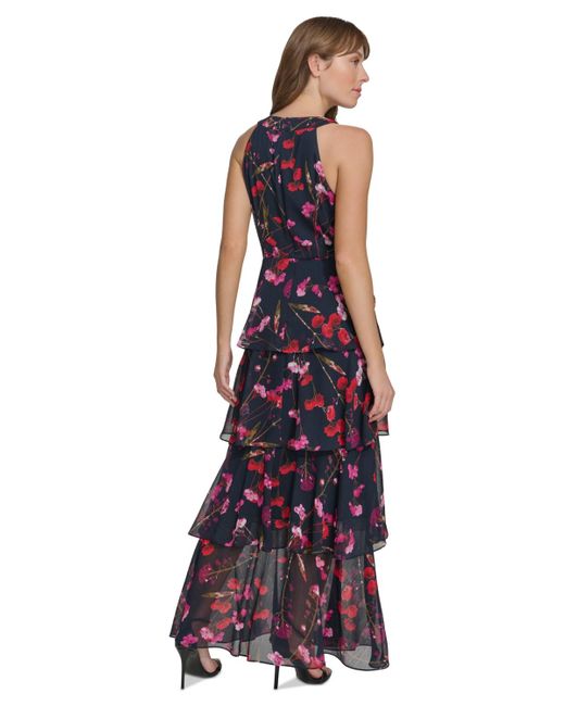Tommy Hilfiger Purple Floral-print Tiered Maxi Dress