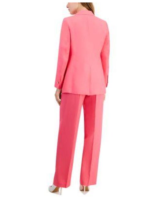 Anne Klein Pink One Button Notched Collar Jacket High Rise Wide Leg Pants