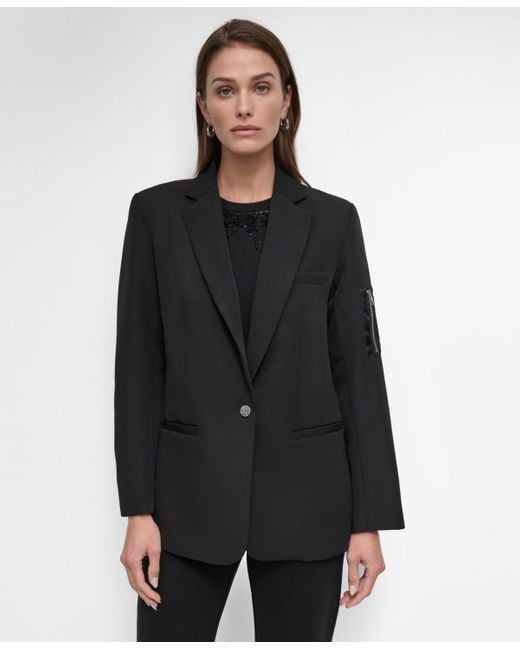 DKNY Black Ponte Single-button-front Twill Blazer