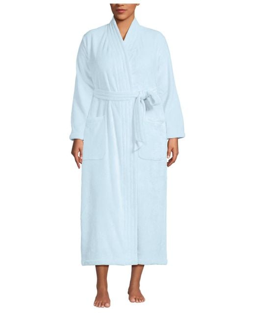 Lands' End Blue Plus Size Cozy Plush Long Wrap Robe