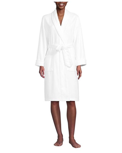 Lands' End White Petite Cotton Terry Knee Length Spa Bath Robe