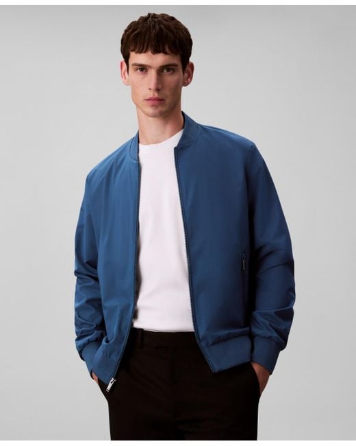 Calvin Klein Blue Logo-print Matte Bomber Jacket for men