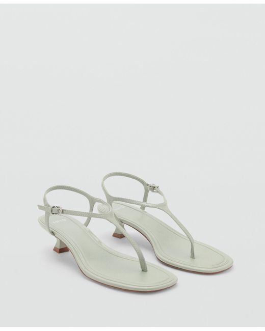 Mango White Kitten Heel Strap Sandals