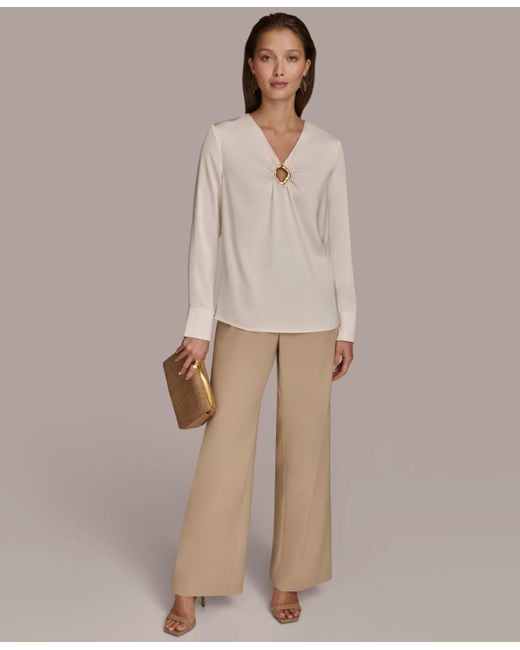 Donna Karan Natural V-neck Embellished Top