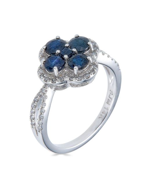 Macy's Blue Sapphire (1-1/2 Ct. T.w.) & White Sapphire (1/4 Ct. T.w.) Clover Statement Ring In Sterling Silver