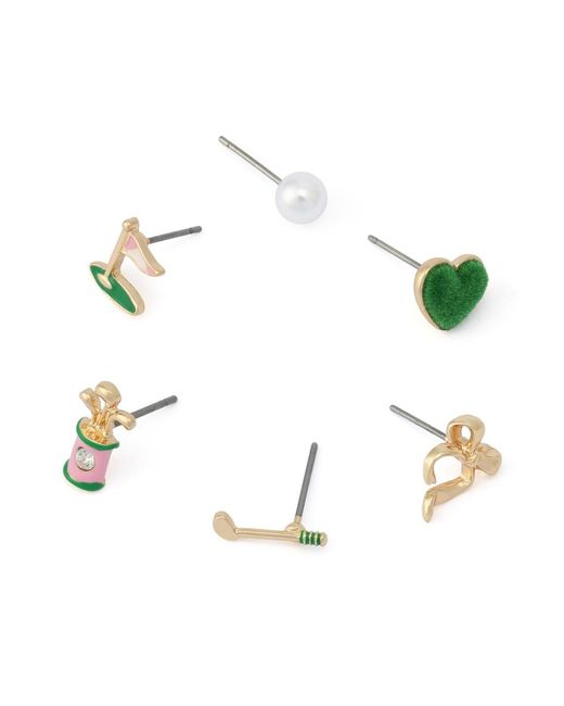 Betsey Johnson Green Faux Stone Golf 6-single Stud Earring Set
